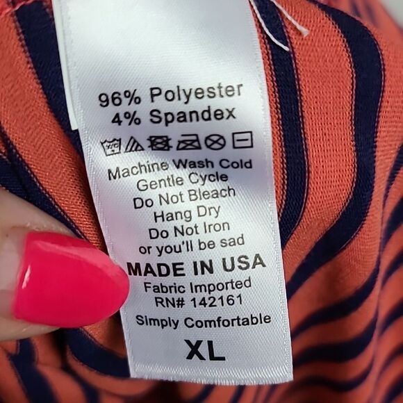 NWT LuLaRoe Maurine Dress XL 14/16 Red Stripe Bell Sleeve Ruffle Shift Swing - Picture 9 of 11